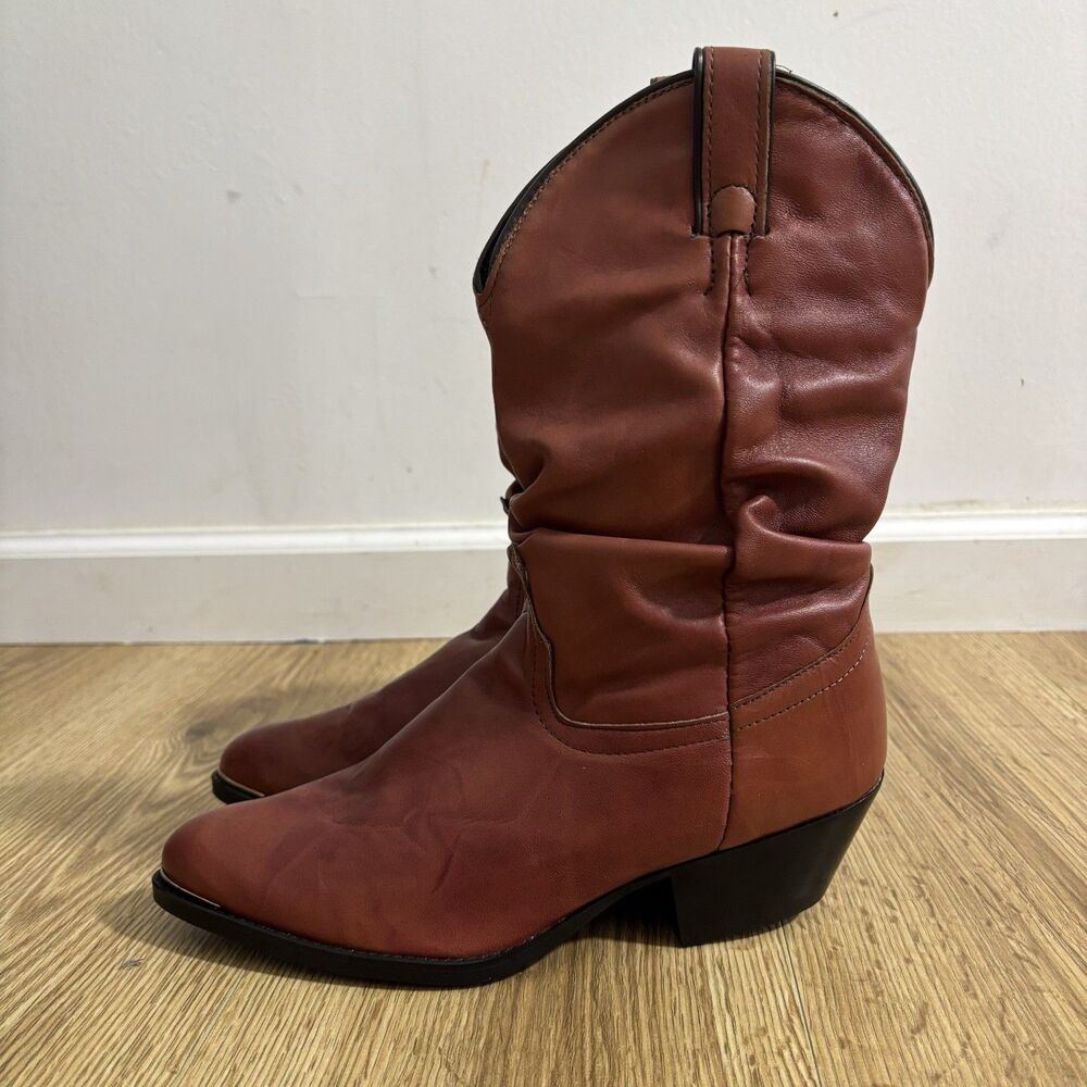 Laredo Boots Women’s 8.5 Red Leather Slouchy USA Cowgirl Western Riper Rodeo EUC